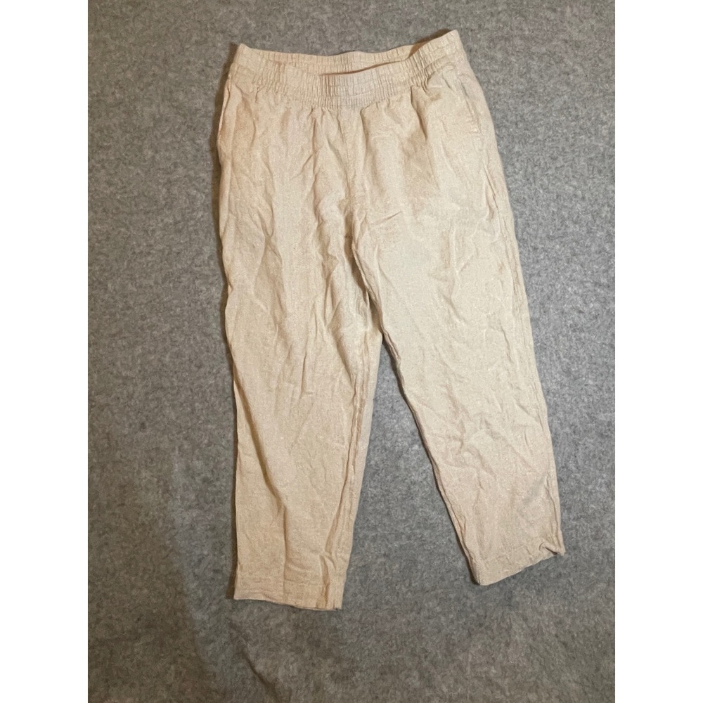 Gap Linen Straight Pants Flax Linen Beige Elastic Waist S/811894-00 Womens L